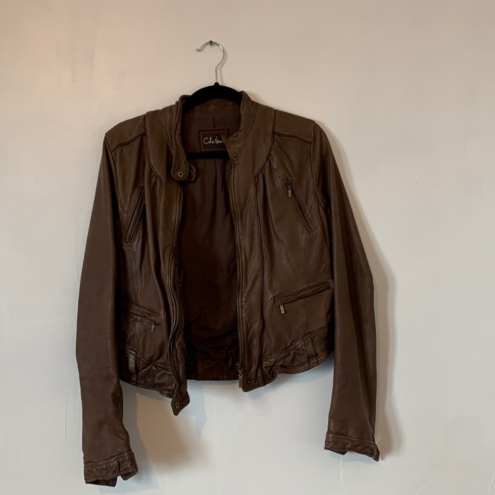Cole Hann Brown Leather Moto Jacket